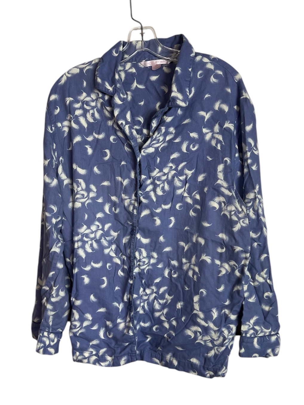 Victoria's Secret Set Navy Blue And White Feather-Print Satin Pajama Shirt